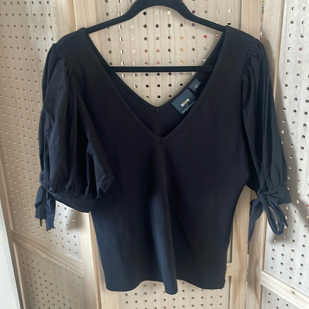 EUC- Maeve by Anthropologie Double-V Ribbed Puff Tie Sleeve size Large